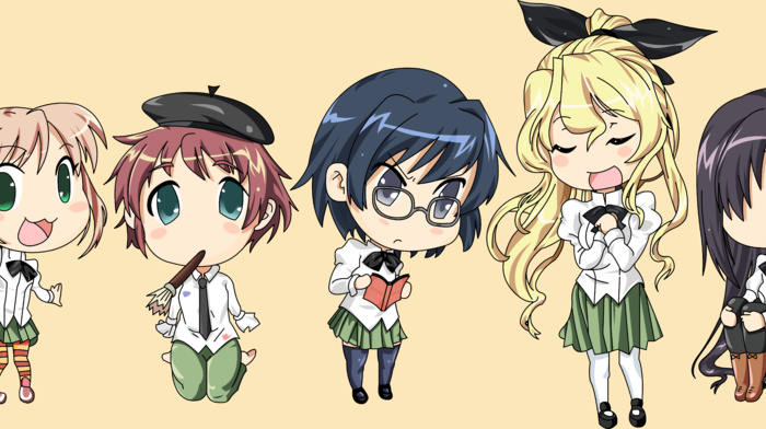 Katawa Shoujo, Lilly Satou, Shizune Hakamichi, chibi, Hanako Ikezawa, simple background, Ibarazaki Emi, Rin Tezuka