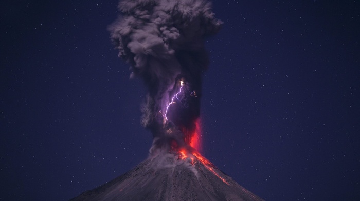nature, lightning, volcano