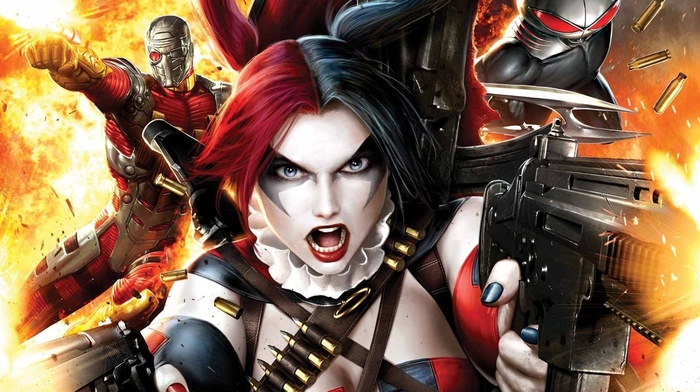 Deadshot, Harley Quinn, Black Manta, DC Comics, digital art