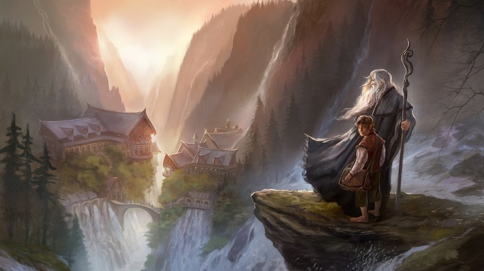Rivendell, The Lord of the Rings, gandalf, digital art, Bilbo Baggins, fantasy art, the hobbit