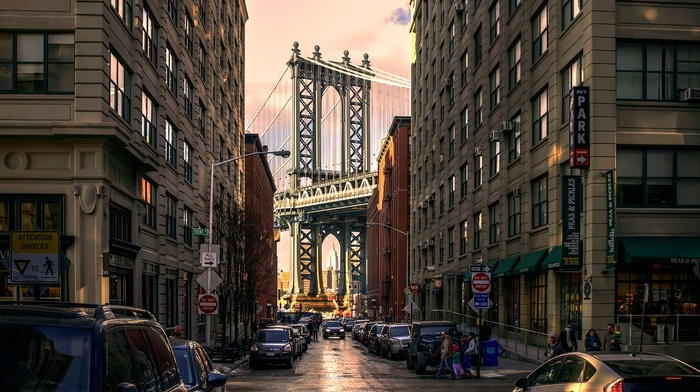 car, street, bridge, New York City, urban, architecture, USA, building