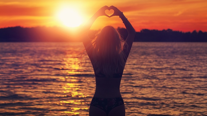 bikini, girl, sunset