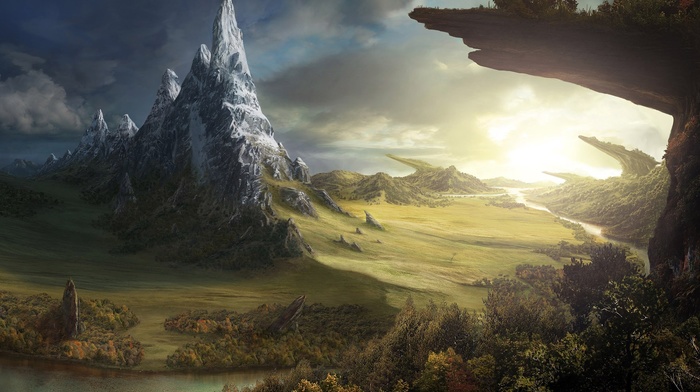 drawing, fantasy art, landscape