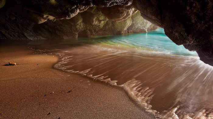sand, rock, sea, nature, Grotto, cave, water, landscape, beach, hidden