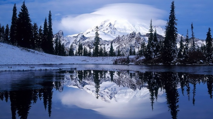 landscape, winter, mountain, nature, lake