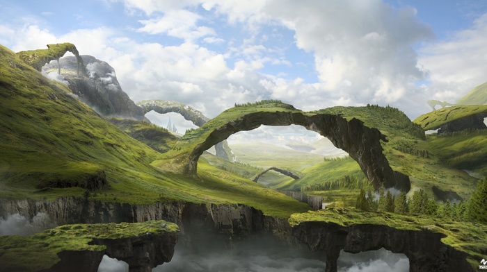 arch, landscape, fantasy art