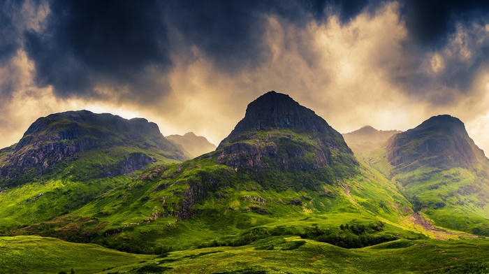 UK, landscape, grass, nature, clouds, mountain, spring, Scotland