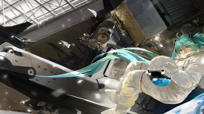 astronaut, space, Vocaloid, spaceship, Hatsune Miku