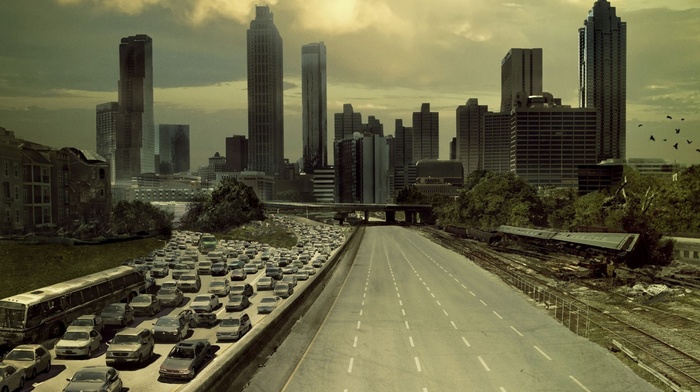 car, The Walking Dead, road, city, destruction
