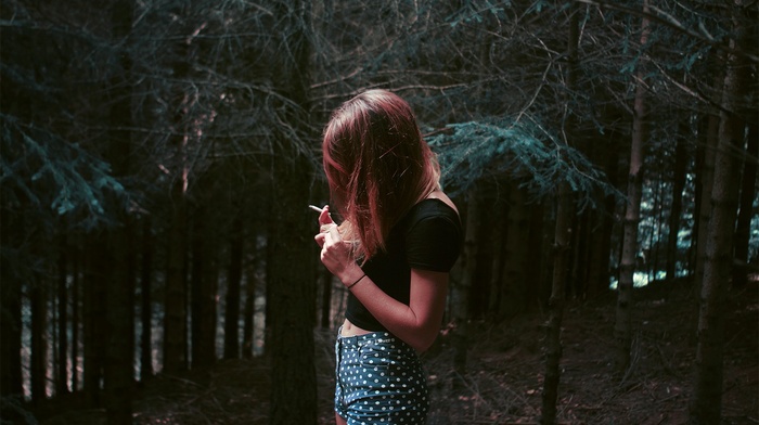 redhead, forest, girl, nature