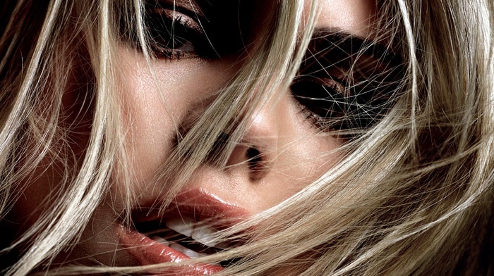 face, hair in face, blonde, closeup, Billie Piper