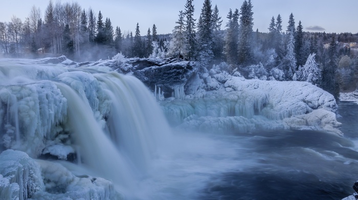 winter, waterfall, landscape, nature