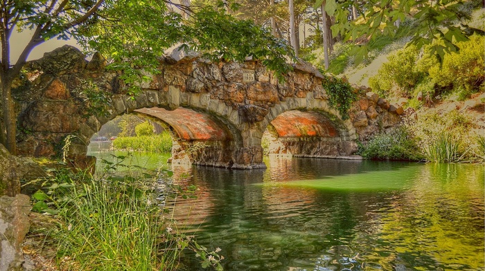 landscape, river, bridge