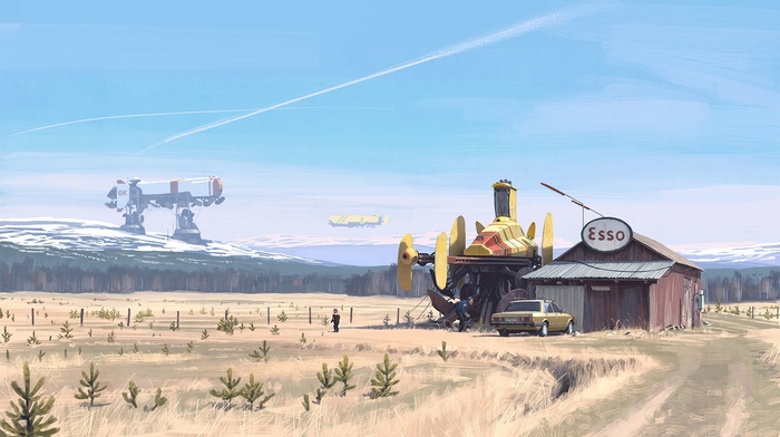 futuristic, drawing, Simon Stlenhag