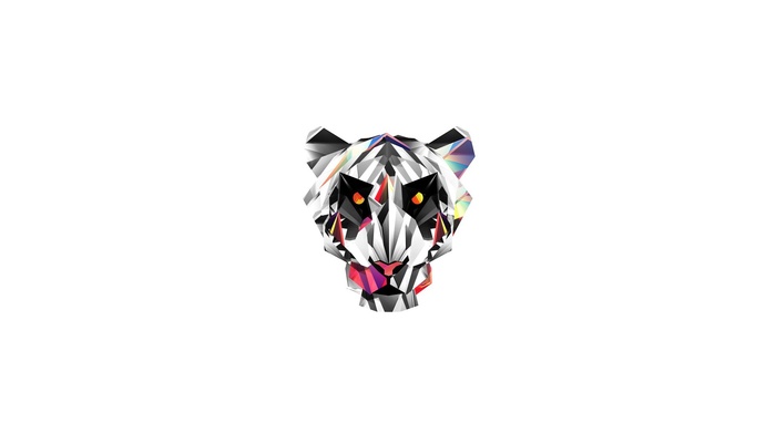 colorful, low poly, animals, white background, tiger, minimalism, digital art