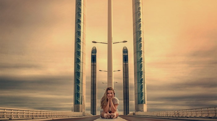 girl, bridge, model, blonde