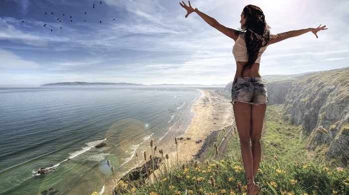 nature, model, girl, sea