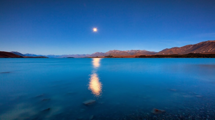 Sun, nature, lake, mountain