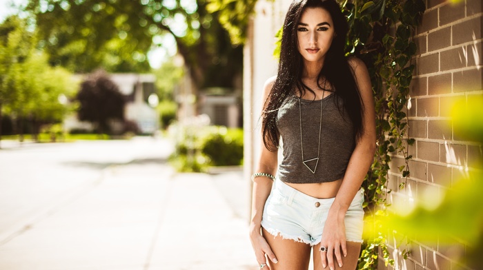 girl, Jacqlyn B, model, walls, jean shorts