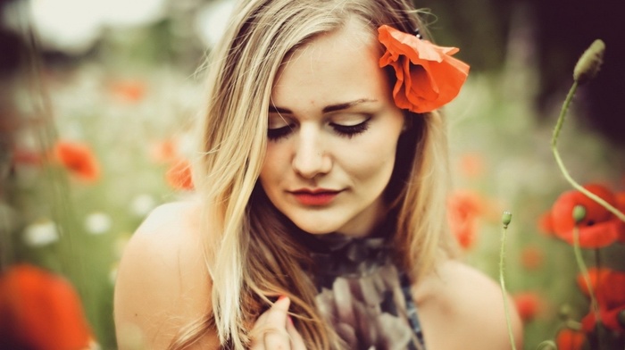 flower in hair, flowers, girl