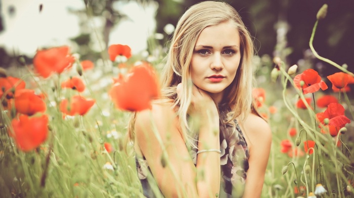 girl, flowers