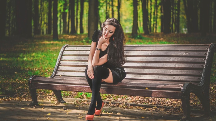 model, trees, girl, nature