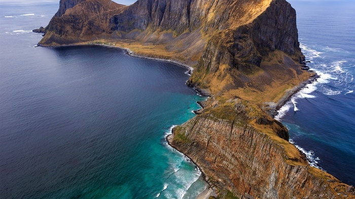 summer, island, landscape, Norway, nature, beach, peninsulas, cliff, sea