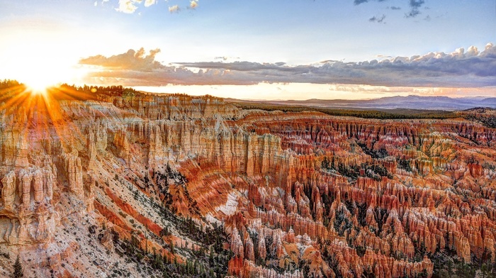 landscape, desert, sunlight, clouds, Bryce Canyon National Park, canyon, rock formation