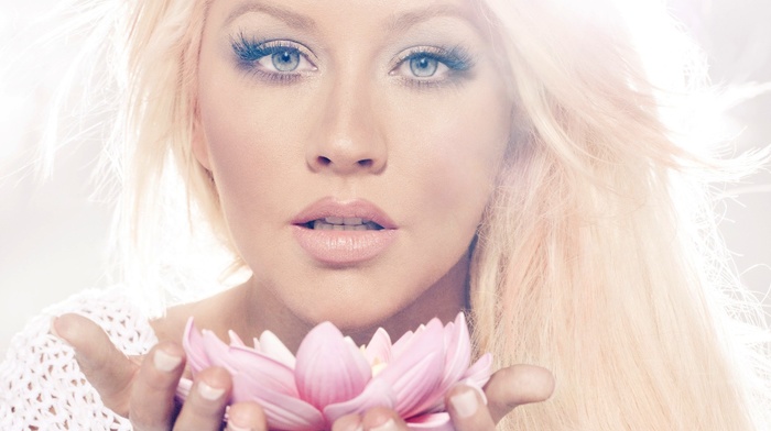 face, music, flowers, blonde, girl, Christina Aguilera