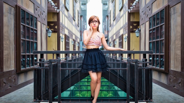 glasses, model, skirt, Asian, girl