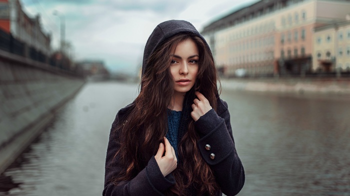 sweater, girl, portrait, river, model