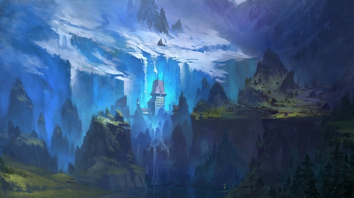 blue, fantasy art, landscape