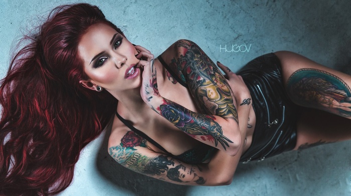 tattoo, girl, model, brunette