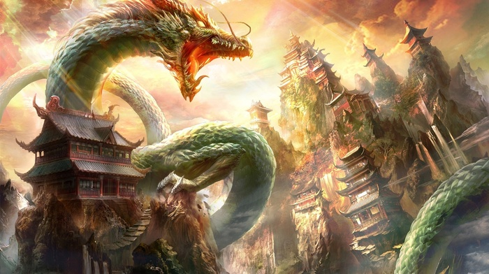 China, dragon, fantasy art