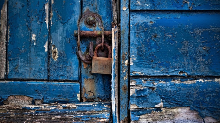 lockers, rust, wooden surface, Brazil, blue, wood, door