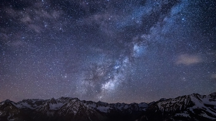 stars, long exposure, night, galaxy, starry night, landscape, mountain