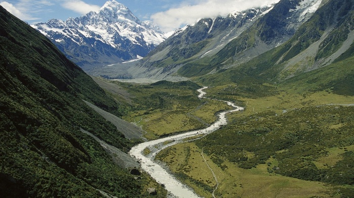river, valley, mountain, nature, landscape