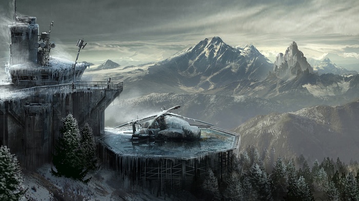 video games, Rise of the Tomb Raider, snow, concept art, military base