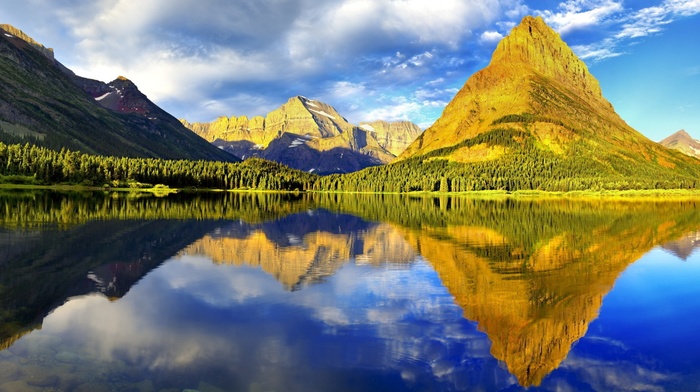 mountain, landscape, reflection, Glacier National Park, nature