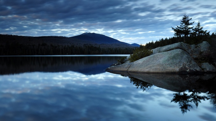 New York state, reflection, rock, nature, mountain, clouds, landscape