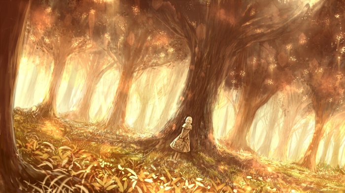 forest, trees, anime girls, fantasy art