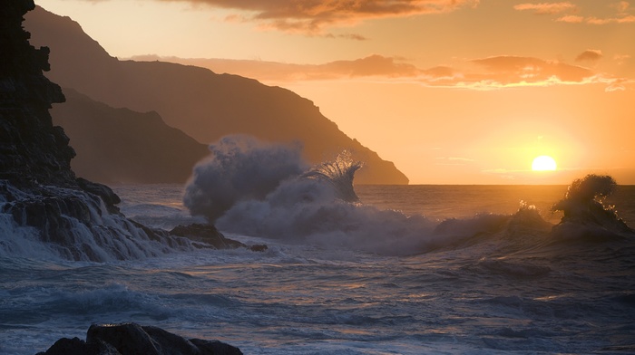 landscape, nature, waves, sea