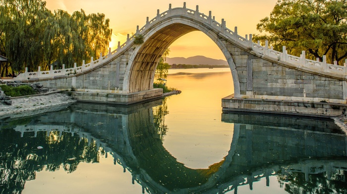 building, landscape, reflection, bridge