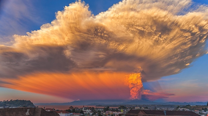 landscape, Chile, huge, Calbuco Volcano, eruptions, smoke, ash, volcano, sunset, nature