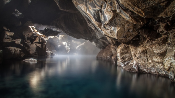 cave, nature, river, rock