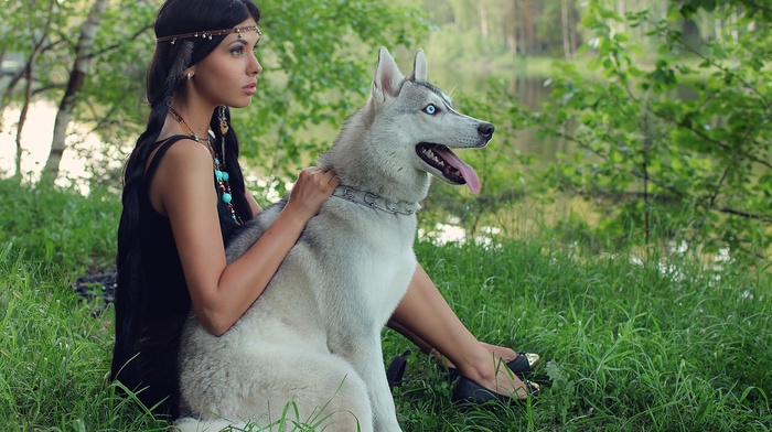 girl, dog, brunette