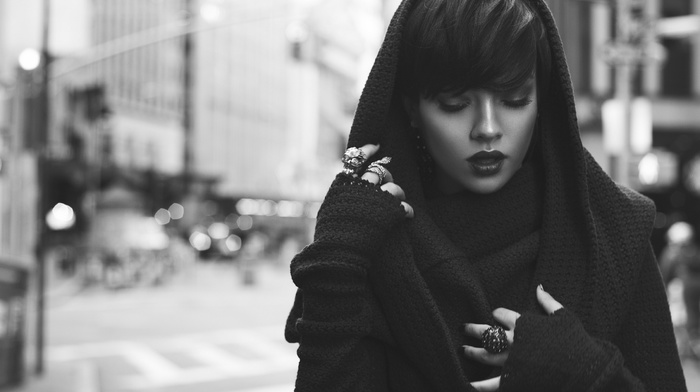 monochrome, girl, girl outdoors