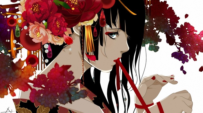 flowers, red, original characters