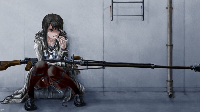 PTRD, 41, machine gun, torn pantyhose, sniper rifle, anime girls