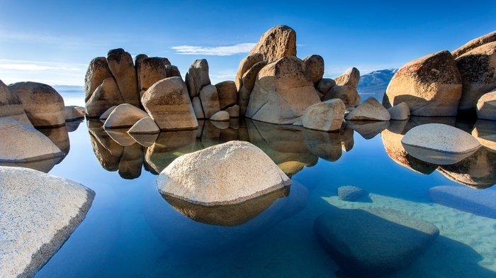 landscape, nature, water, lake, reflection, stones